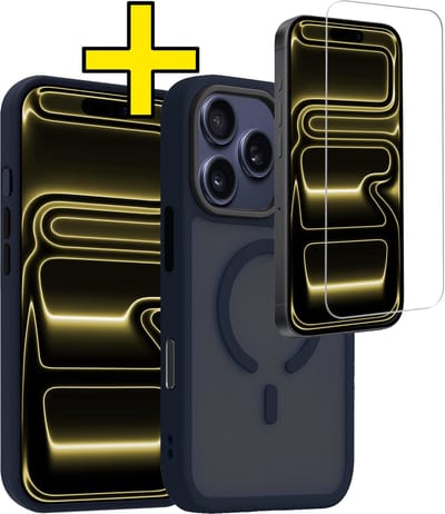 Hoesje - Met Screenprotector - Geschikt voor Apple iPhone 17 Pro - Magsafe Compatible - Sterk & Shockproof - Back Cover - Shock Proof Case - Telefoon Hoes - Telefoonhoesjes - Donkerblauw