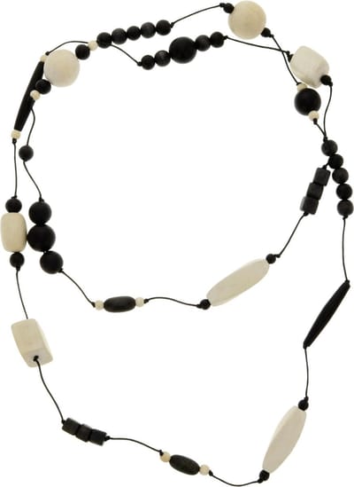 Behave - Houten kralen ketting - Zwart - Vintage wit - Boho stijl - 150 cm