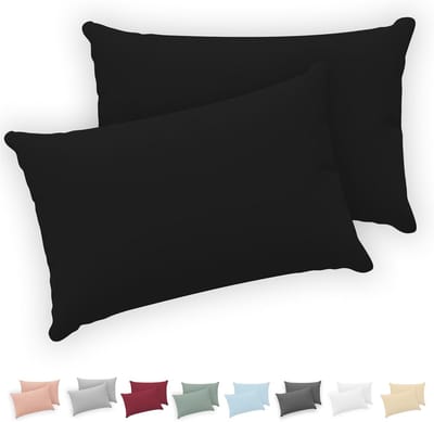 Kussensloop 40x70 Set van 2 - 100% Katoen Jersey - Zwart - Kussenhoes met Ritssluiting - Oeko-Tex Gecertificeerd