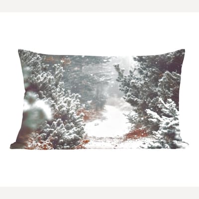 Sierkussens - Kussentjes Woonkamer - 60x40 cm - Bos - Winter - Bomen - Natuur - Pad - Sneeuw