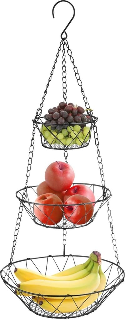 Hangende Fruitmand - Hangrek Keuken - Keuken Organiseren - Individueel Verstelbaar - Ø 28 cm - Zwart