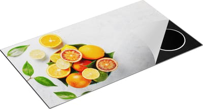 Chefcare Inductie Beschermer Citrusvruchten op Witte Marmer - Fruit - 95x50 cm - Afdekplaat Inductie - Kookplaat Beschermer - Inductie Mat