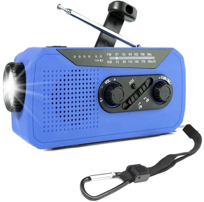 Noodradio - Solar Opwindbaar - 2000mAh - Noodpakket - Draagbare Survival Radio - Solar powerbank - Zaklamp Oplaadbaar - Blauw