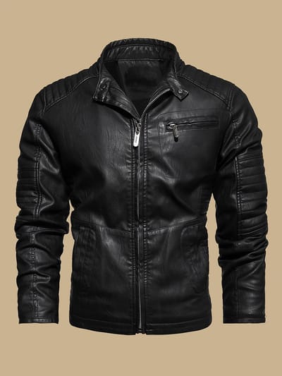Veste pour homme en similicuir d'inspiration vintage - Coupe-vent, chaude doublée en polaire, conception multi-poches pour la moto et les loisirs XXXXL noir