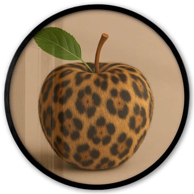 Poster in lijst Rond - Fotolijst 40x40 cm - Posters - Appel - Panter - Blaadje - Groen - Ronde posterlijst zwart - Decoratie - Wanddecoratie woonkamer - Muurdecoratie slaapkamer