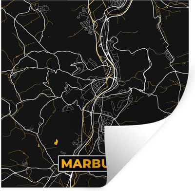 Muurstickers - Sticker Folie - Stadskaart – Kaart – Marburg – Gold – Duitsland – Plattegrond - 100x100 cm - Plakfolie - Muurstickers Kinderkamer - Zelfklevend Behang XXL - Zelfklevend behangpapier - Stickerfolie