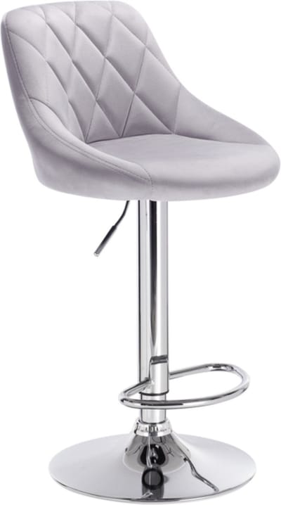 Barkruk Modern Diva - Industrial Lichtgrijs - Barkrukken set van 1 - Barstoel Kruk - Barstoelen met rugleuning - Keukenstoel - In hoogte verstelbaar - Velvet