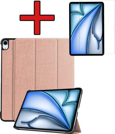 Hoesje - Geschikt voor Apple iPad Air (2024/2025/2026) - 11 inch - Met Screenprotector - Hardcover Book Case - Trifold Bookcase Hoes - Hard Cover - Tablethoes - Rosé goud