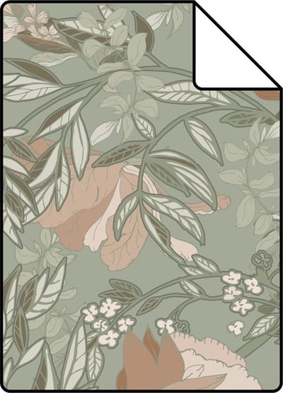 Proefstaal ESTAhome behang vintage bloemen in art nouveau stijl vergrijsd groen en oudroze - 26.5 x 21 cm - 139419-S