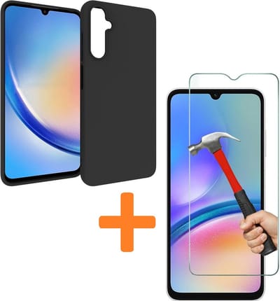 Silicone hoesje zwart met 2 Pack Tempered glas Screen Protector Geschikt voor: Samsung Galaxy A15