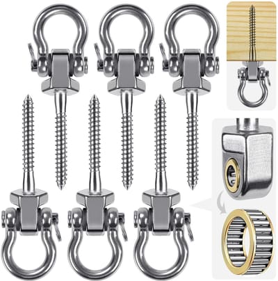 Dailygoods - Zware schommelhangers - Roestvrij staal - Ideaal voor binnen en buiten - Stille draaibare haken - Set van 6 - Geschikt voor kinderen