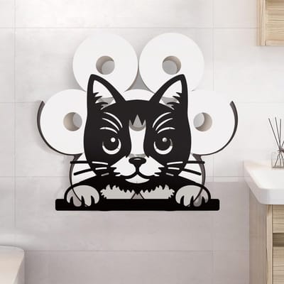 Grappige Kat Hoofd Toiletpapierhouder van Metaal voor 8 Rollen, Decoratieve Wandmontage voor Badkamers en Restaurants, Functionele Toiletpapieropslag