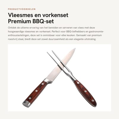 Dailygoods- Vleesmes Premium - BBQ Accessoires - Vorkenset - Roestvrij Staal - Keuken - Diner - Vleesgereedschap