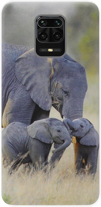 ADEL Siliconen Back Cover Softcase Hoesje Geschikt voor Xiaomi Redmi Note 9 Pro/ 9S - Olifant Familie