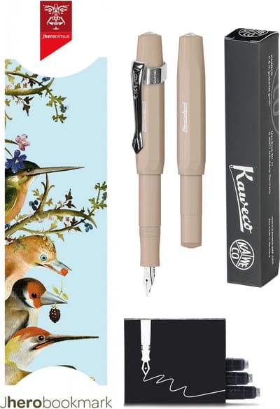 Kaweco - Vulpenset - 4delig - Vulpen Sport Skyline Macchiato Fountain Pen - Extra Breed - Nostalgic Octagonal Clip Chrome - Doosje zwarte vullingen - Bekking & Blitz Boekenlegger -nr28