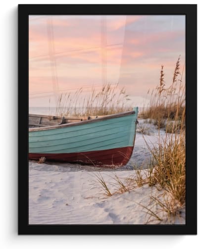 Poster in lijst - Fotolijst 30x40 cm - Posters - Rustiek - Roeiboot - Zandstrand - Posterlijst zwart - Decoratie - Wanddecoratie woonkamer - Muurdecoratie slaapkamer