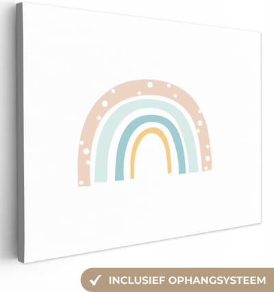 Canvas kids - Schilderij voor kinderen - Regenboog - Pastel - Wit - Wanddecoratie jongens - Wanddecoratie meisjes - Kinderkamer decoratie - 40x30 cm