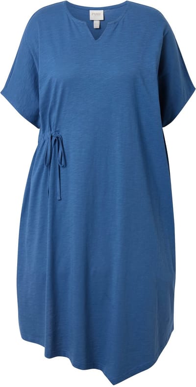 Ulla Popken - Dames - Midi-jurk tuniekhals korte mouwen biologisch katoen - Denim blauw - Maat 42+