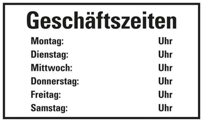 Pickup kunststoff Schild 33x20 cm GESCHÄFTSZEITEN
