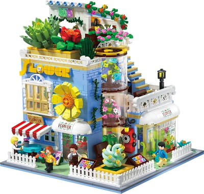 Zhe Gao DZ6120 Classic Bloemen winkel bouwset incl. 4 minifigures | City Achitecture Adventure Modelbouw | Educatief Creator speelgoed bouwpakketten voor kinderen & volwassenen | Niet compatibel met lego friends | Bouwdoos met 2091 bouwstenen