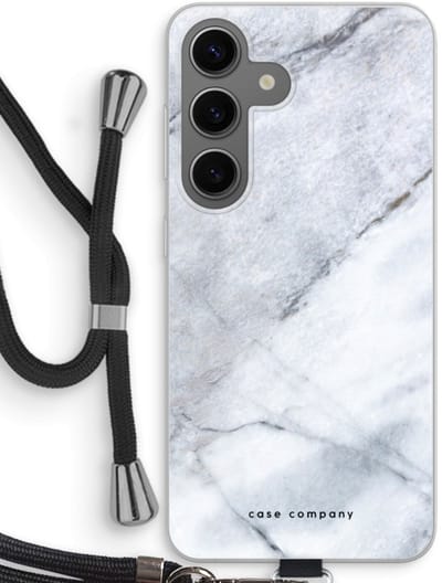 Case Company® - Hoesje met koord geschikt voor Samsung Galaxy S24 hoesje met Koord - Witte marmer - Telefoonhoesje met Zwart Koord - Bescherming aan alle Kanten en Over de Schermrand