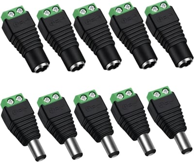 10 stuks 5,5 mm x 2,1 mm mannelijke en vrouwelijke holle stekker, DC-stekker voor audio, video en beveiligingscamera's met 5 x DC-aansluiting en 5 x DC-stekker
