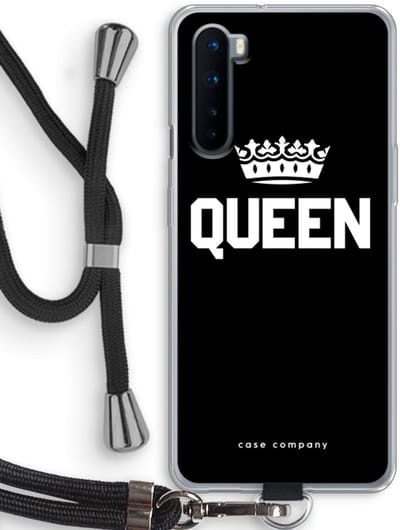 Case Company® - Hoesje met koord geschikt voor OnePlus Nord hoesje met Koord - Queen zwart - Telefoonhoesje met Zwart Koord - Bescherming aan alle Kanten en Over de Schermrand