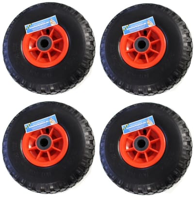 4x steekwagenwiel PU wiel 260x85 mm 3.00-4 75 mm gecentreerde naaf Ø 20 mm rood massief rubber steekwagen