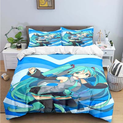 Cartoon Kawaii Virtuele Zangeres H-Hatsune-Miku Beddengoed Sets Beddengoed Set Dekbedovertrek Beddekenset Beddengoed Set Cadeau EU Double(200*200cm)3pcs