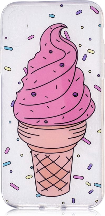 Peachy Roze ijsje geschikt voor iPhone X XS hoesje spikkels doorzichtig ice cream candy TPU case