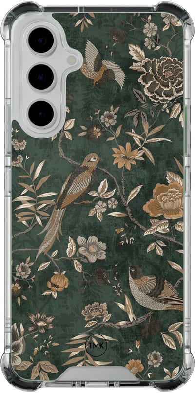 Shockproof hoesje geschikt voor Samsung Galaxy A54 - Khaki golden flowers - Schokbestendig - Verhoogde randen - TPU case - Extra Sterke Back Cover - Bloemen - Transparant, Groen