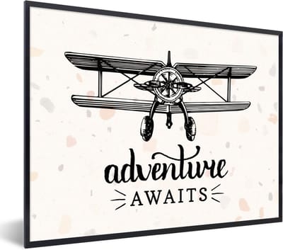 Fotolijst incl. Poster - Spreuken - Quotes - Adventure awaits - Reizen - 40x30 cm - Posterlijst