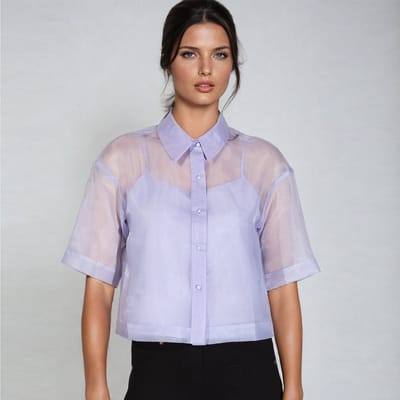 Organza overhemd met korte mouwen en flappen
