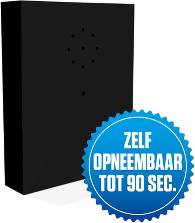 E-motionBox - Zwart - Activatie d.m.v. Bewegingssensor - Zelf opneembaar tot 90 seconden - Spreek je eigen boodschap in - Jouw eigen geluid - Inclusief 3x AAA Batterijen - Vogelhuisje met geluid - Geluidshuis - Voor op Toilet