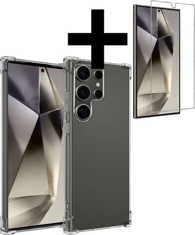 Hoesje - Met Screenprotector - Geschikt voor Samsung Galaxy S24 Ultra - Sterk & Shockproof - Siliconen Case - Back Cover - Telefoon Hoes - Shock Proof - Telefoonhoesjes - Transparant