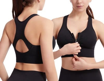 Sportbeha met voorsluiting - Maat S - Sport BH met rits - Fitness BH - Beha zonder beugel - Ondergoed dames - Sport kleding - Kledij – Bra – Zwart - LOUZIR