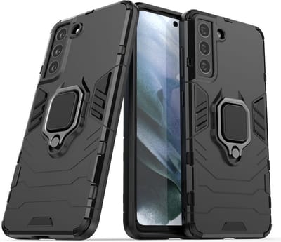 MobyDefend Hoesje - Geschikt voor Samsung Galaxy S21 FE - Dubbelgelaagde Pantsercase Met Standaard - Zwart