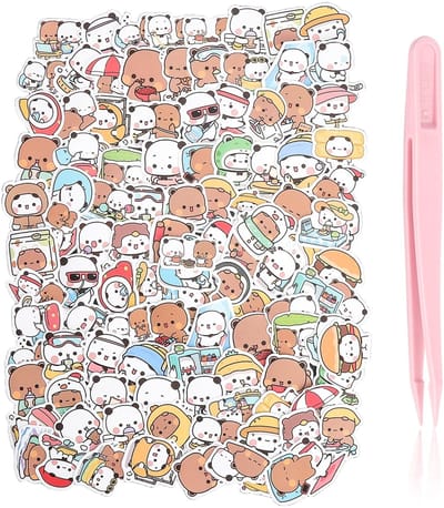 Dailygoods- Stickerset 120 Stuks - Kawaii Cartoon Stickers - PVC Materialen - Dagboeken/Scrapbooking - Inclusief Pincet - 60 Verschillende Patronen - Decoratiestickers