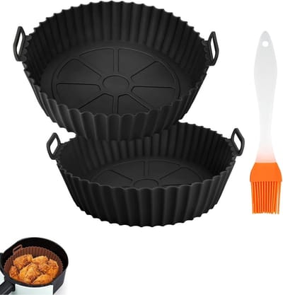 Set van 2 Herbruikbare Silicone Accessoires voor Airfryer met Keukenborstel en Bakmand