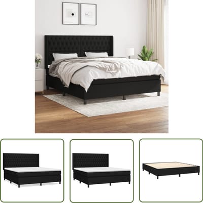 vidaXL - Boxspring - met - matras - fluweel - zwart - 180x200 - cm