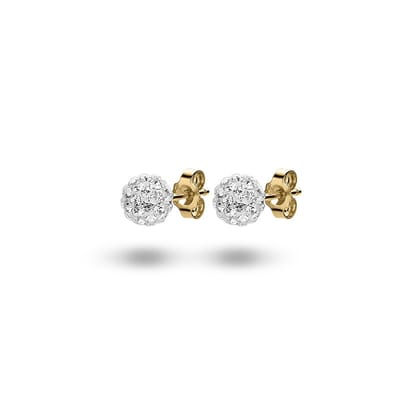 Twice As Nice Oorbellen in 18kt verguld zilver, witte kristallen bol van 6 mm Wit