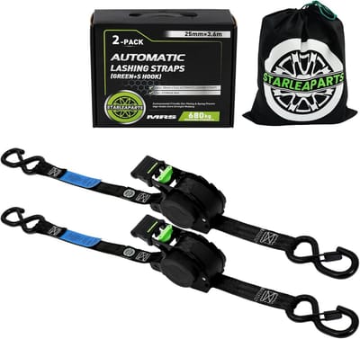 Automatische Spanbanden met Haakjes - 3.6m x 25mm - 340kg/680kg - Retractable Spanbanden voor Motorfiets, Kajak en Vrachtwagen