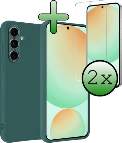 Hoesje Met 2x Screenprotector - Geschikt voor Samsung Galaxy S24 FE - Sterk & Shockproof - Back Cover - Siliconen Case - Telefoon Hoes - Donkergroen