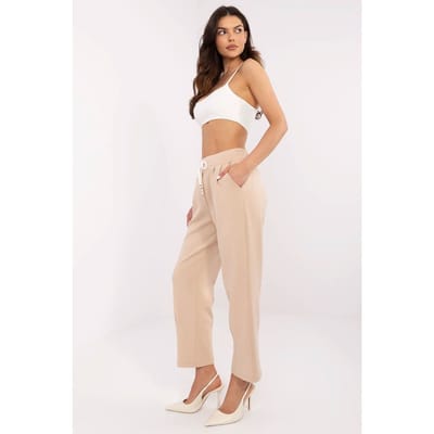 Relaxed Drawstring Pants - Beige - Beige / One Size