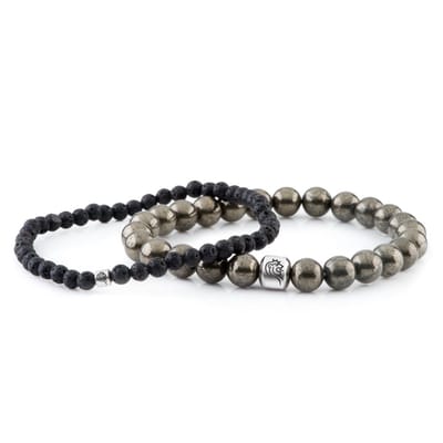 Kralen Armband Heren Kurt Grey – DTCH.FIT - 8mm Pyriet en 4mm Lava – One size
