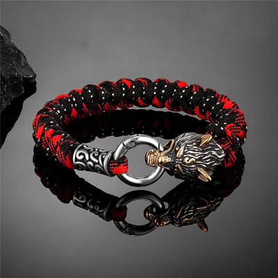Retro Noorse Odin's Wolf Survival Armbanden Heren Viking Geri&Freki Roestvrijstalen Paracord Touw Armbanden Handgemaakte Outdoor Sieraden 21cm gray
