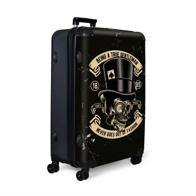 NoBoringSuitcases.com® - Koffer groot - Reiskoffer lichtgewicht - Vintage - Being a true gentleman - Doodskop - Quotes - Man - Rolkoffer met 4 wielen - Grote trolley XL - 98 liter bagage