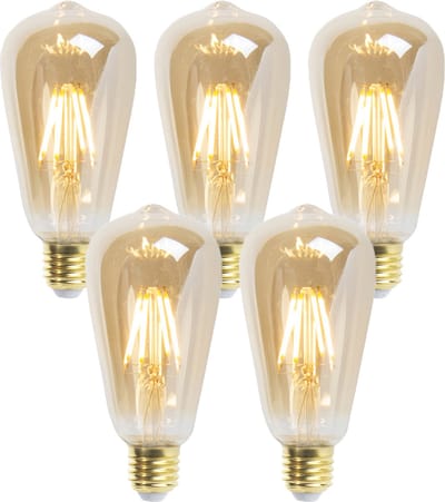 LUEDD Set van 5 E27 dimbare LED lampen ST64 goldline 5W 380 lm 2200K
