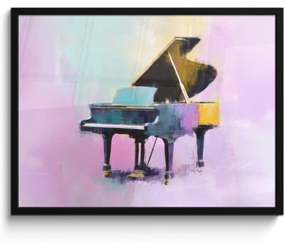 Poster in lijst - Fotolijst 80x60 cm - Posters - Piano - Pastel - Elegant - Dromerig - Posterlijst zwart - Decoratie - Wanddecoratie woonkamer - Muurdecoratie slaapkamer