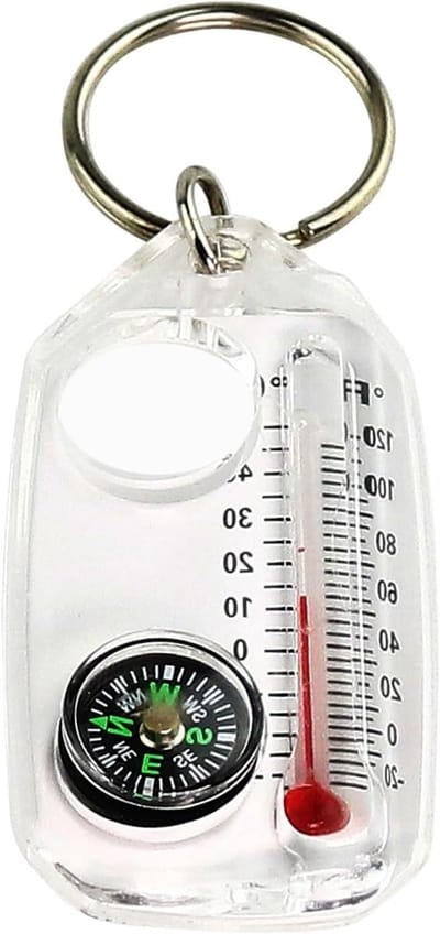 Survival Kompas Sleutelhanger - Outdoor Navigatie Tool - Buitenactiviteiten Navigeren - Geïntegreerde Thermometer - 8 x 4 cm - Zwart